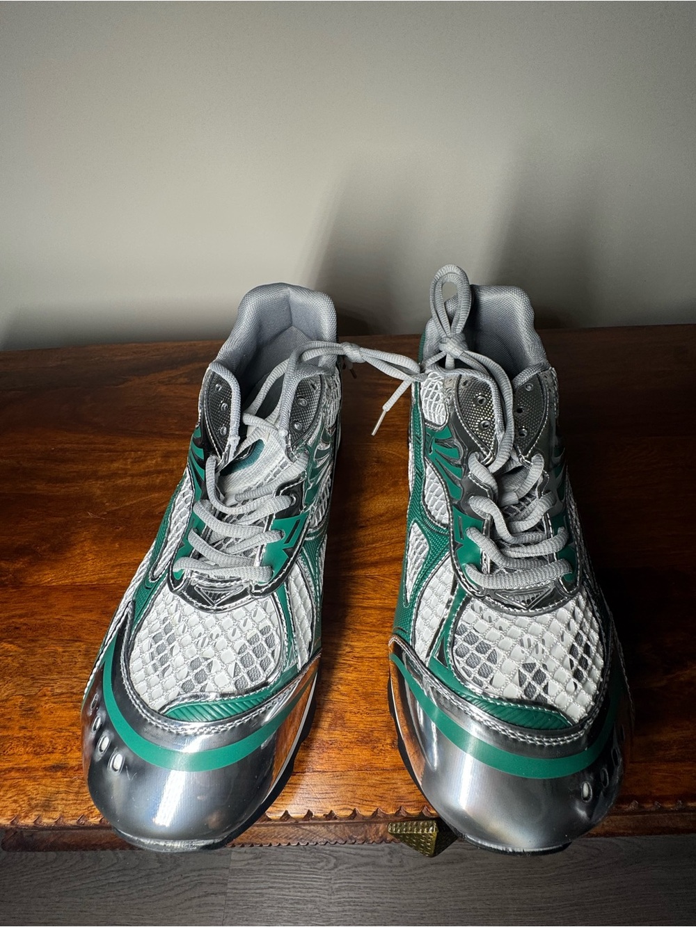 Women’s Athletic Sneakers in Silver and Green